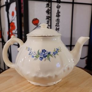 VINTAGE FRENCH STYLE EMBOSSED DESIGNED TEAPOT WITH BLUE FLORAL/SIGNED ARL "78"